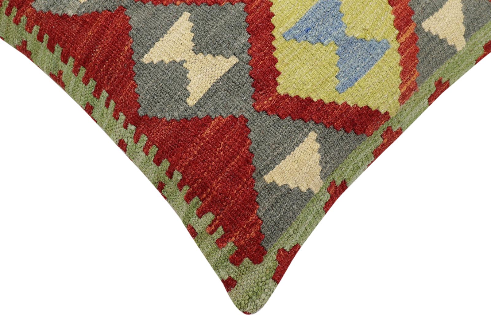 handmade Traditional Pillow Rust Blue Hand-Woven SQUARE 100% WOOL Hand woven turkish pillow2 x 2
