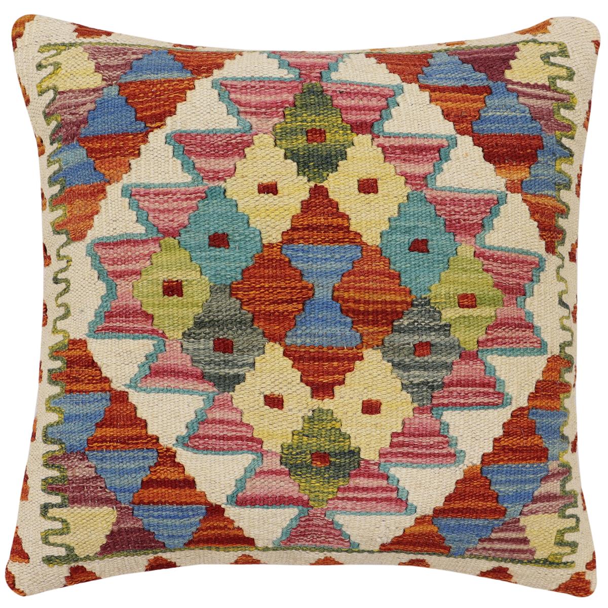 handmade Traditional Pillow Rust Blue Hand-Woven SQUARE 100% WOOL Hand woven turkish pillow2 x 2
