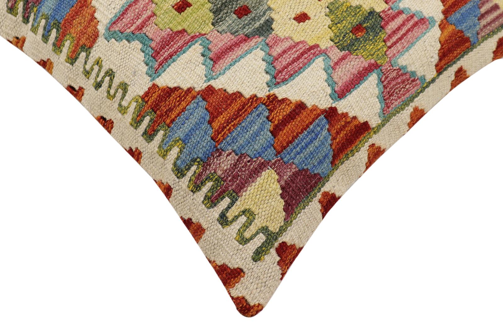 handmade Traditional Pillow Rust Blue Hand-Woven SQUARE 100% WOOL Hand woven turkish pillow2 x 2