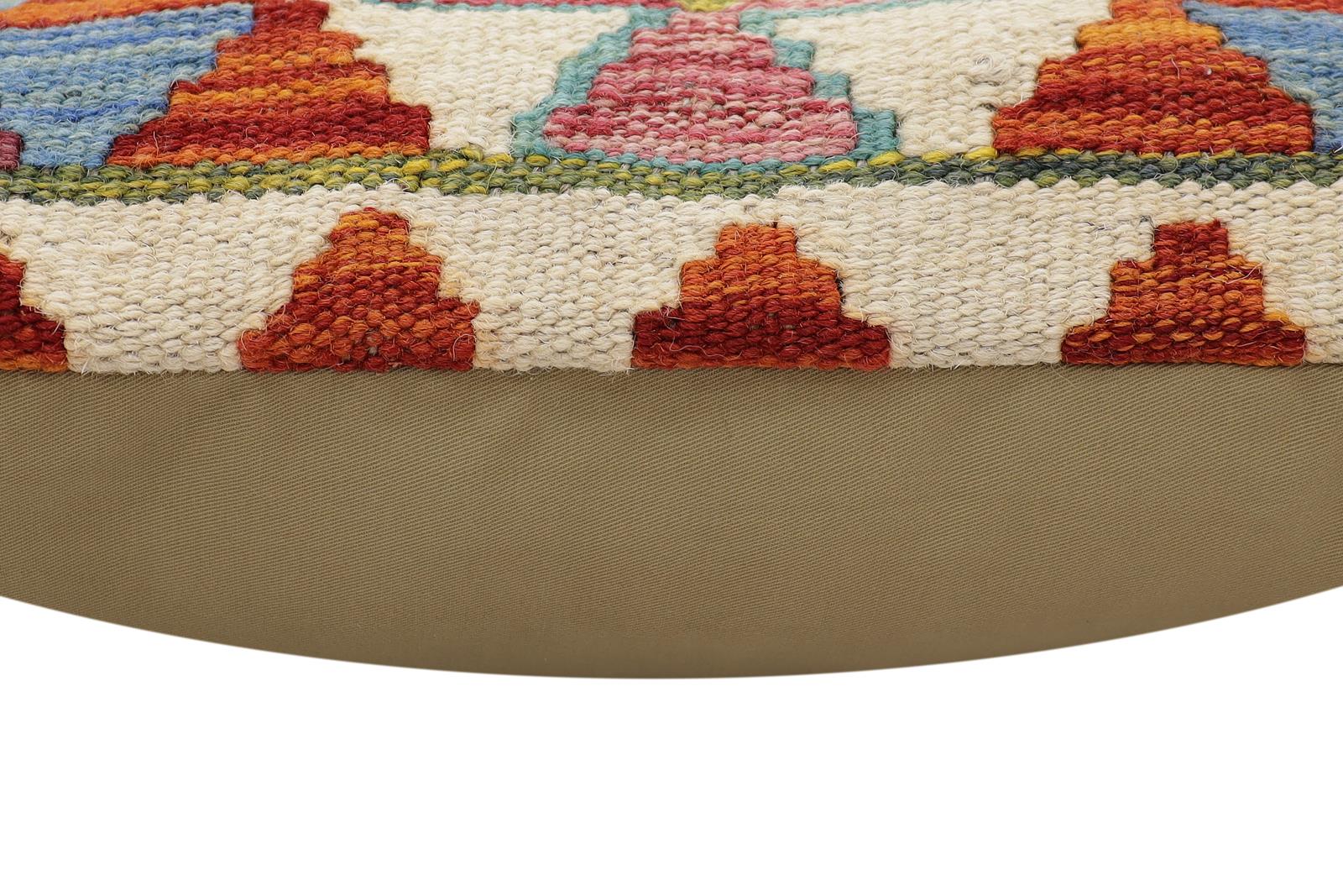 handmade Traditional Pillow Rust Blue Hand-Woven SQUARE 100% WOOL Hand woven turkish pillow2 x 2