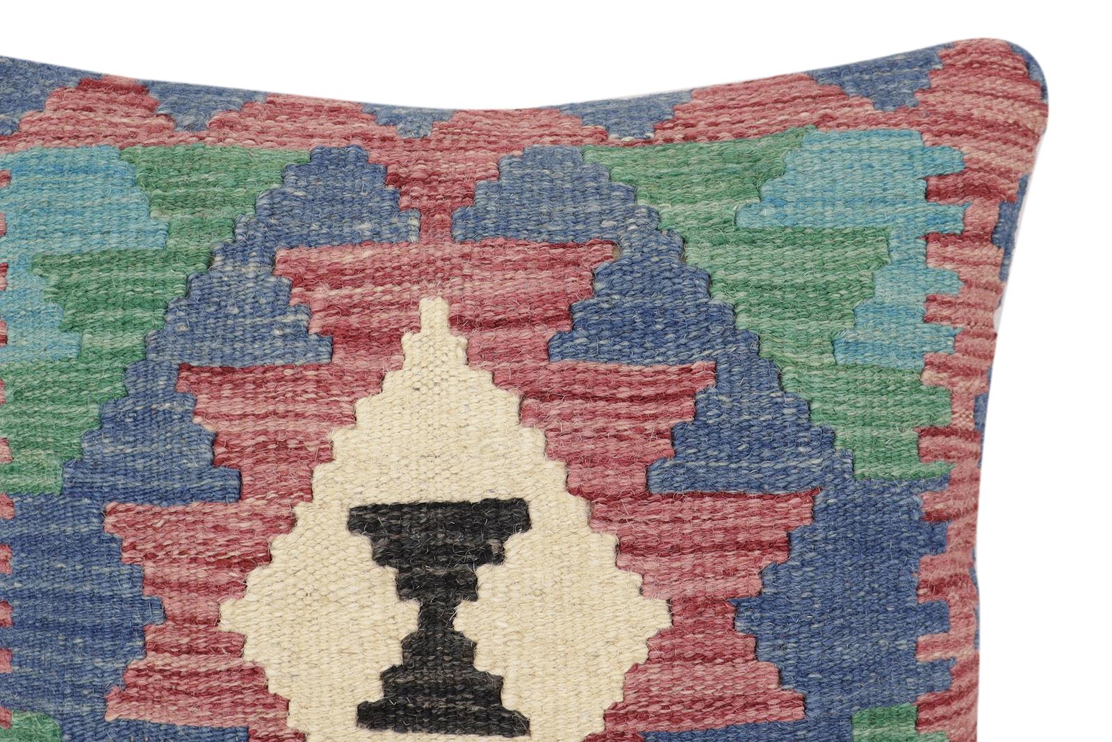 handmade Traditional Pillow Burgundy Blue Hand-Woven SQUARE 100% WOOL Hand woven turkish pillow2 x 2