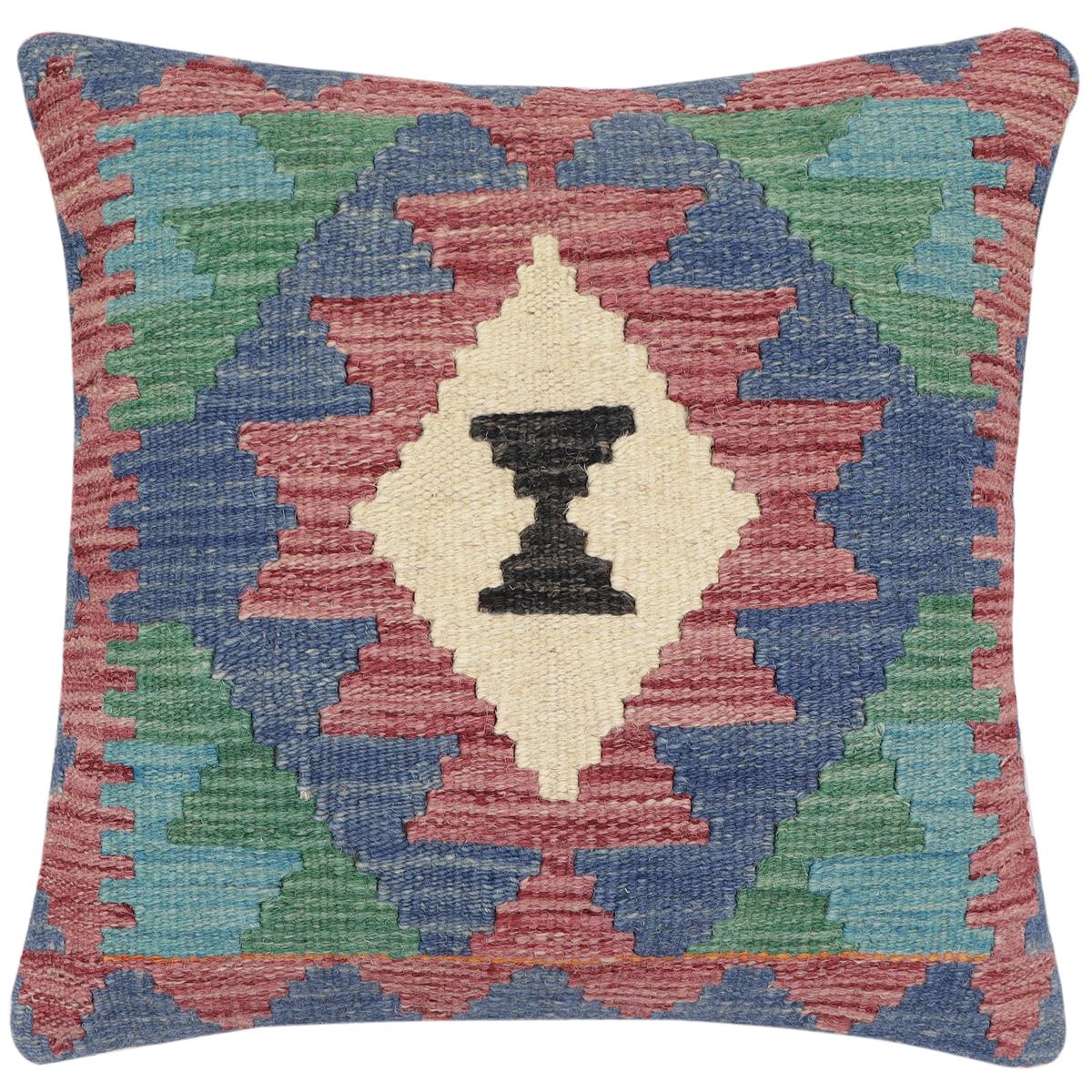 handmade Traditional Pillow Burgundy Blue Hand-Woven SQUARE 100% WOOL Hand woven turkish pillow2 x 2