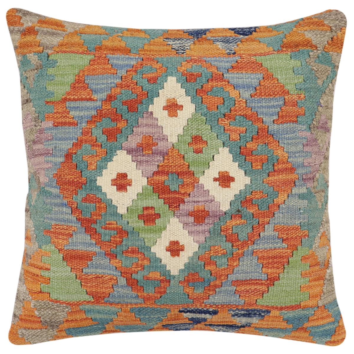 handmade Traditional Pillow Rust Blue Hand-Woven SQUARE 100% WOOL Hand woven turkish pillow2 x 2