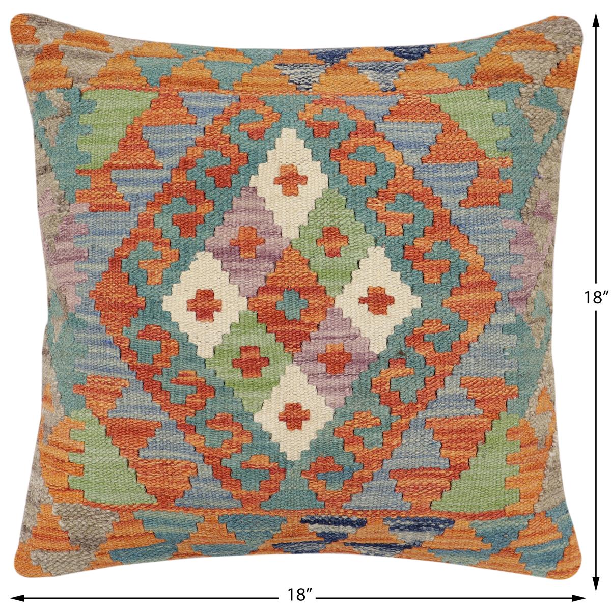 handmade Traditional Pillow Rust Blue Hand-Woven SQUARE 100% WOOL Hand woven turkish pillow2 x 2