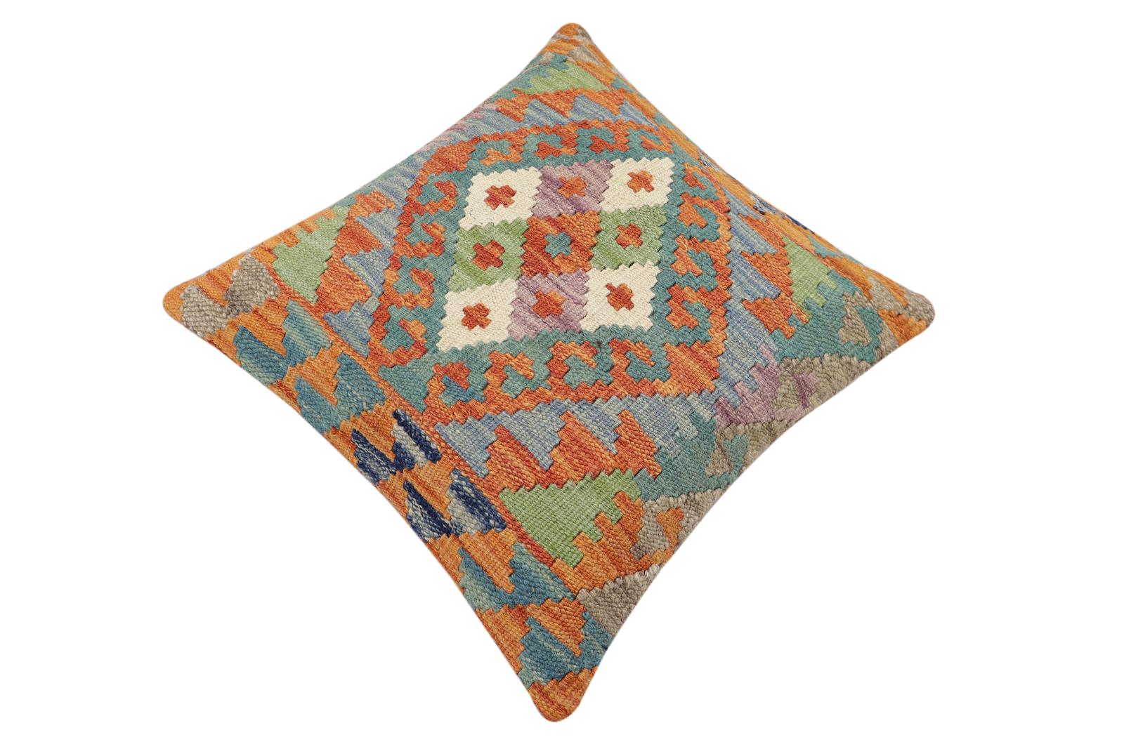 handmade Traditional Pillow Rust Blue Hand-Woven SQUARE 100% WOOL Hand woven turkish pillow2 x 2