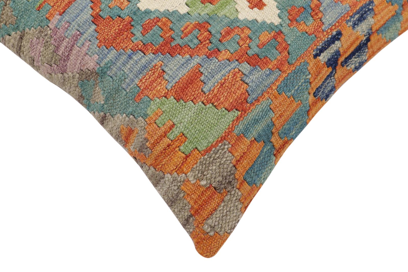 handmade Traditional Pillow Rust Blue Hand-Woven SQUARE 100% WOOL Hand woven turkish pillow2 x 2