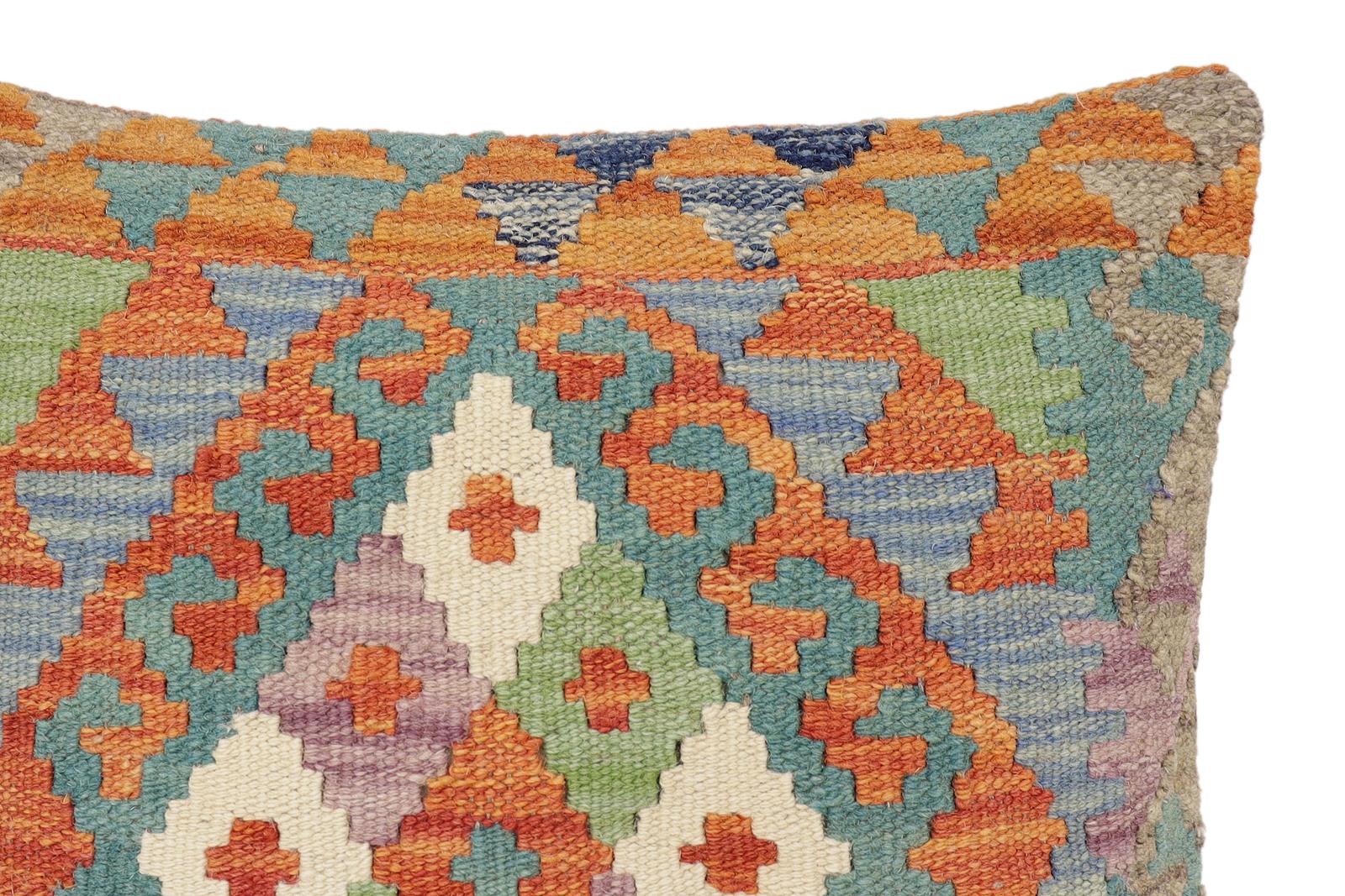 handmade Traditional Pillow Rust Blue Hand-Woven SQUARE 100% WOOL Hand woven turkish pillow2 x 2