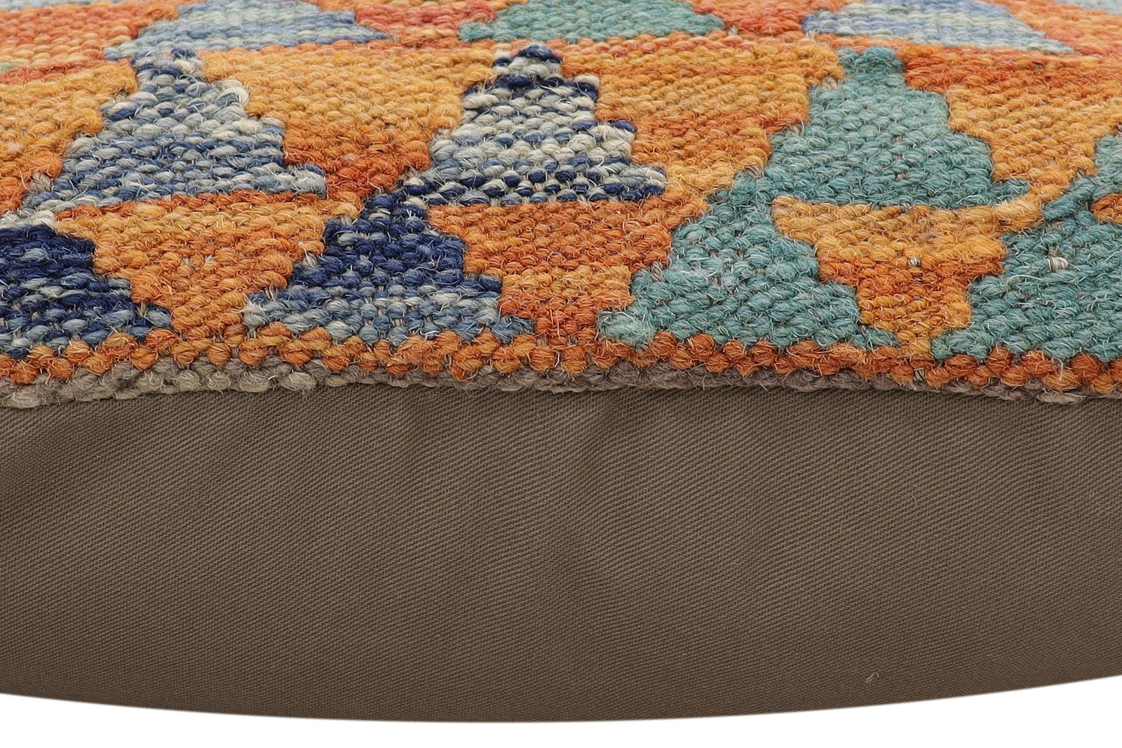 handmade Traditional Pillow Rust Blue Hand-Woven SQUARE 100% WOOL Hand woven turkish pillow2 x 2