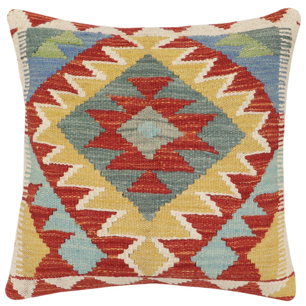 handmade Traditional Pillow Rust Blue Hand-Woven SQUARE 100% WOOL Hand woven turkish pillow2 x 2