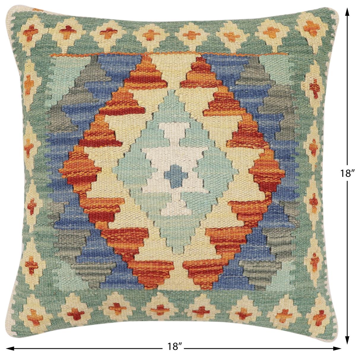 handmade Traditional Pillow Rust Blue Hand-Woven SQUARE 100% WOOL Hand woven turkish pillow2 x 2