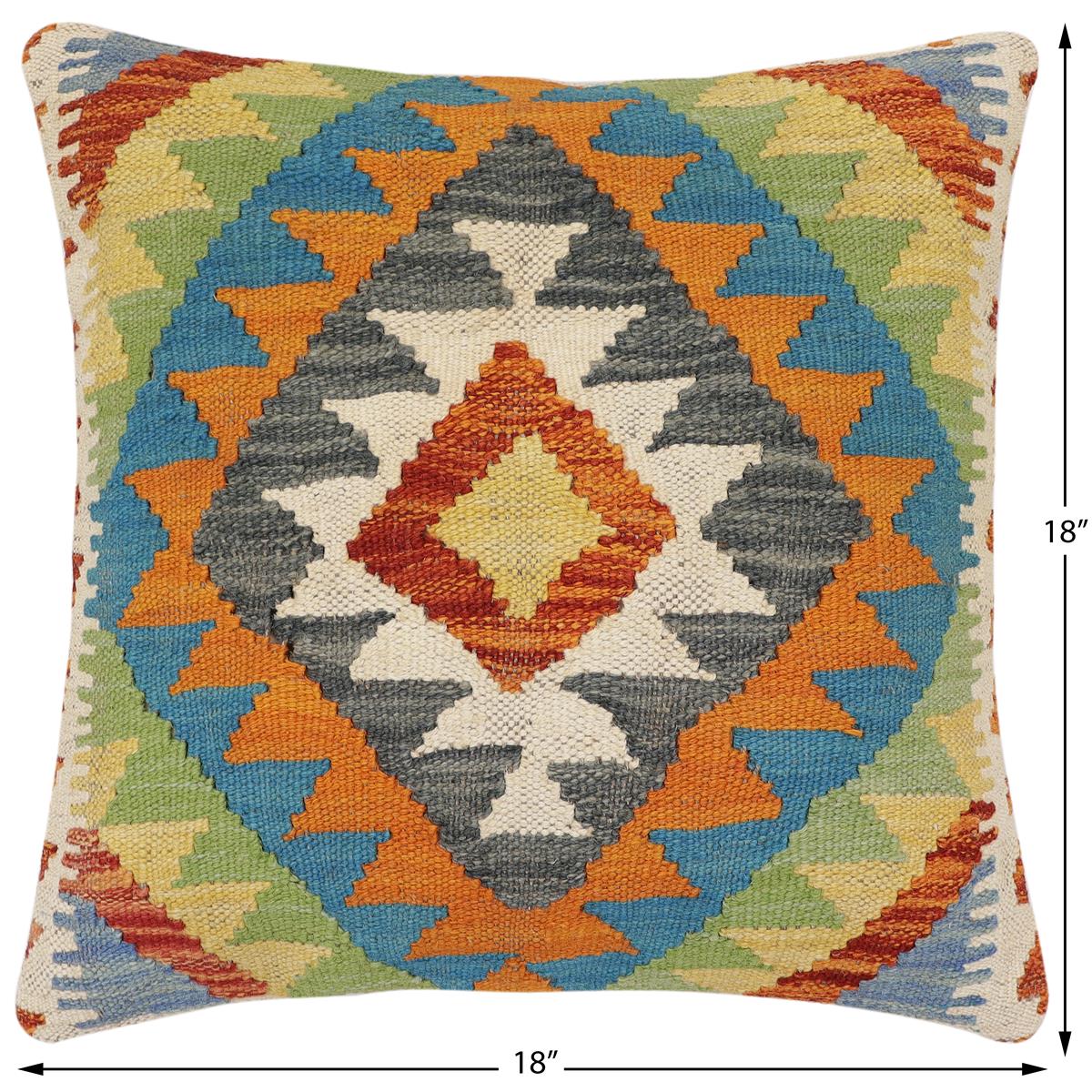 handmade Traditional Pillow Rust Blue Hand-Woven SQUARE 100% WOOL Hand woven turkish pillow2 x 2