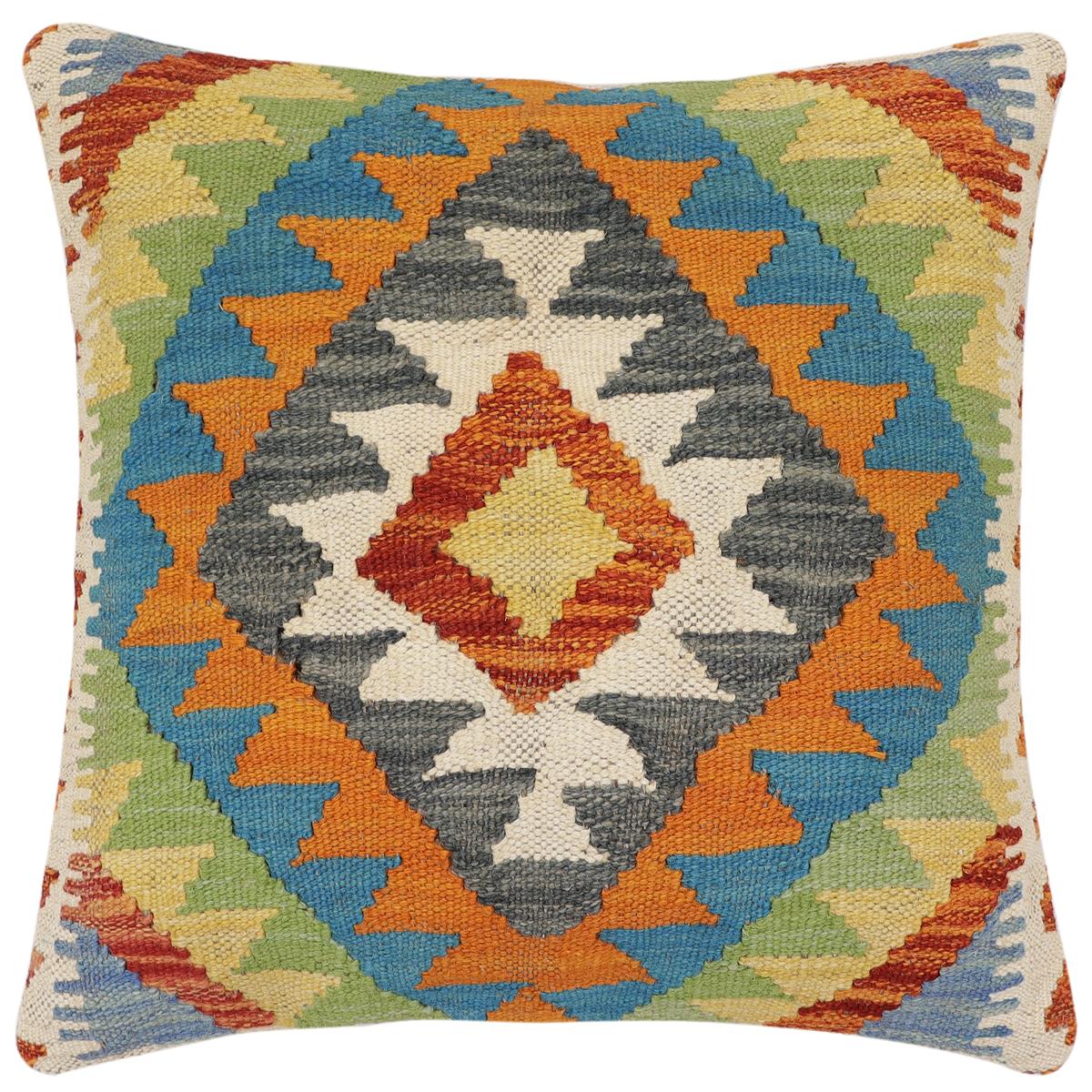 handmade Traditional Pillow Rust Blue Hand-Woven SQUARE 100% WOOL Hand woven turkish pillow2 x 2
