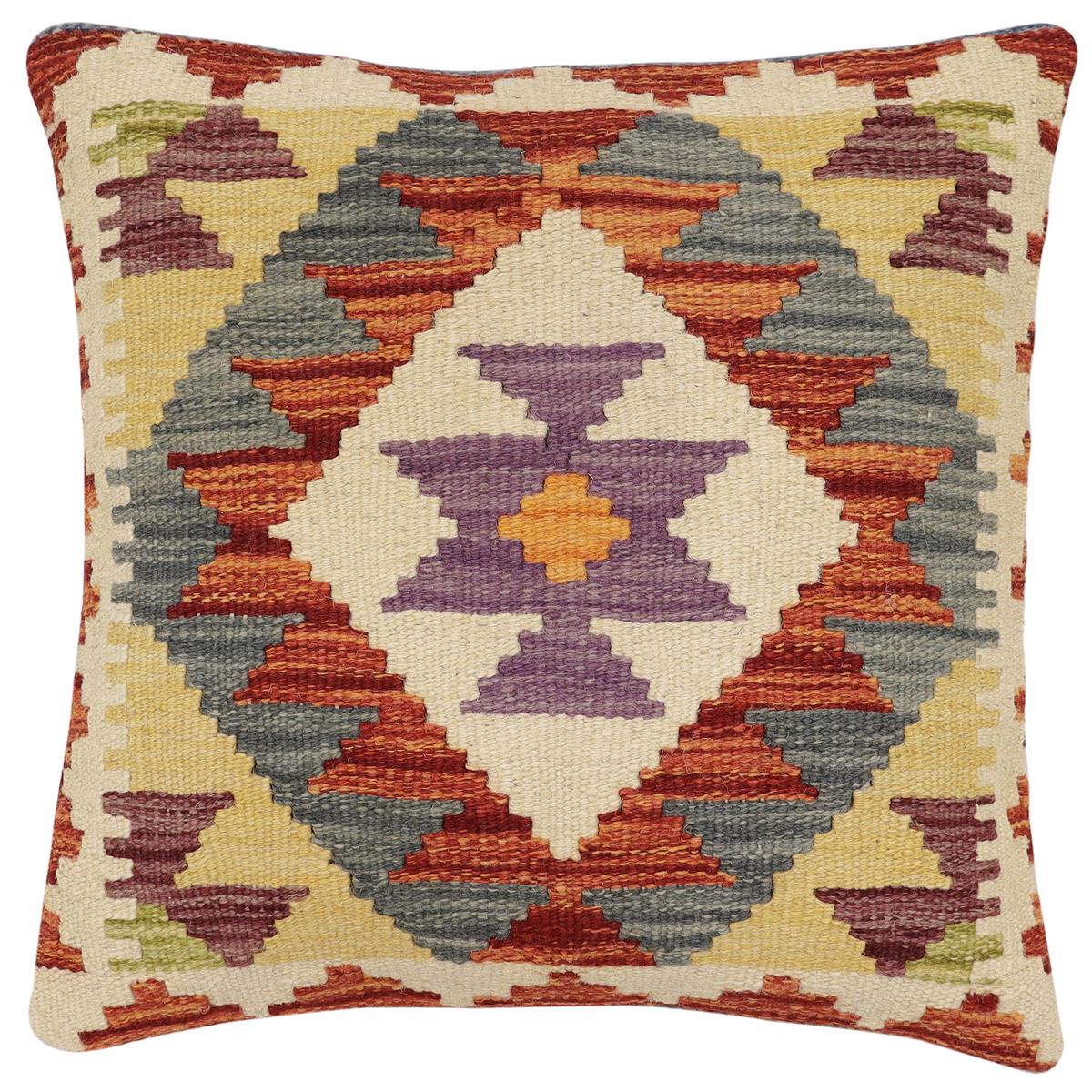handmade Traditional Pillow Rust Gray Hand-Woven SQUARE 100% WOOL Hand woven turkish pillow2 x 2