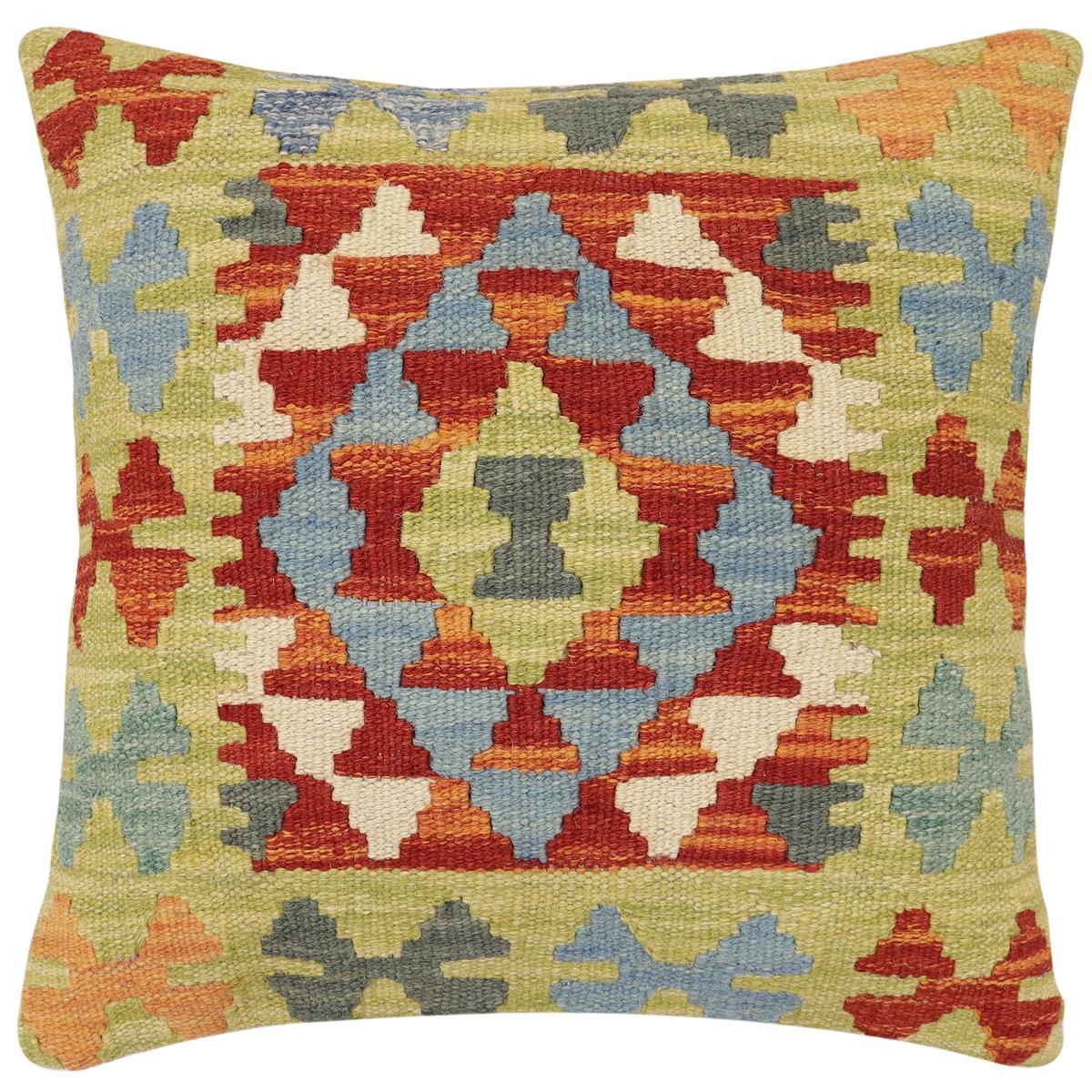 handmade Traditional Pillow Rust Blue Hand-Woven SQUARE 100% WOOL Hand woven turkish pillow2 x 2