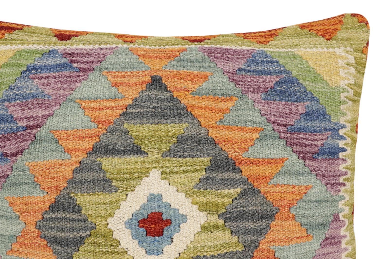 handmade Traditional Pillow Rust Blue Hand-Woven SQUARE 100% WOOL Hand woven turkish pillow2 x 2
