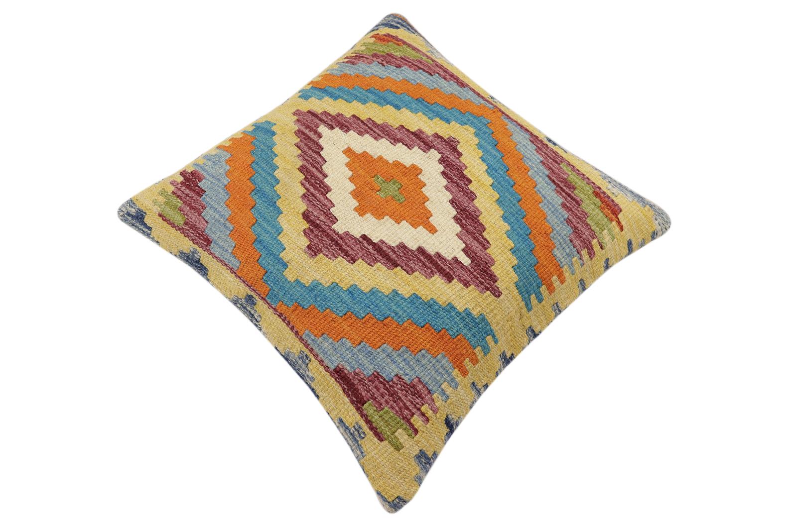 handmade Traditional Pillow Rust Blue Hand-Woven SQUARE 100% WOOL Hand woven turkish pillow2 x 2