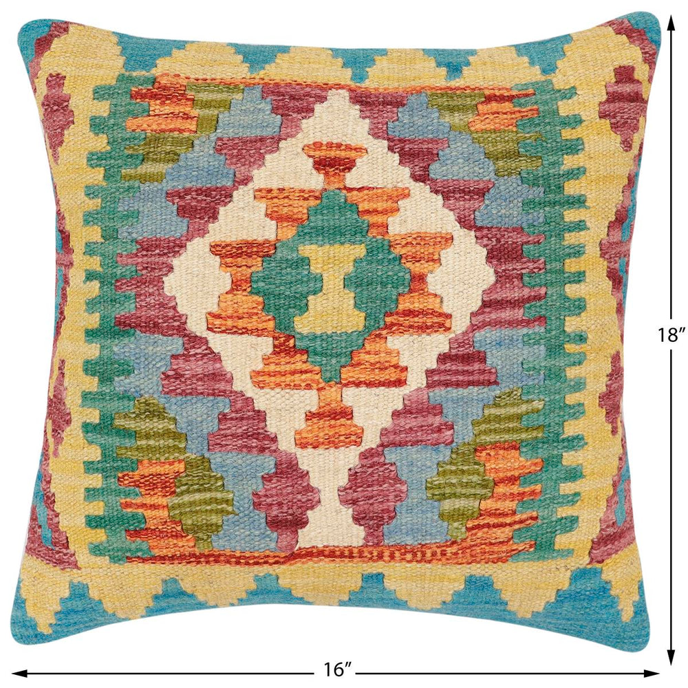 handmade Traditional Pillow Rust Blue Hand-Woven SQUARE 100% WOOL  Hand woven turkish pillow  3 x 5