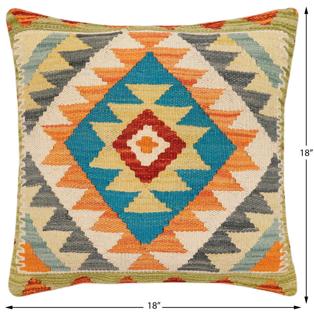 handmade Traditional Pillow Rust Blue Hand-Woven SQUARE 100% WOOL Hand woven turkish pillow2 x 2