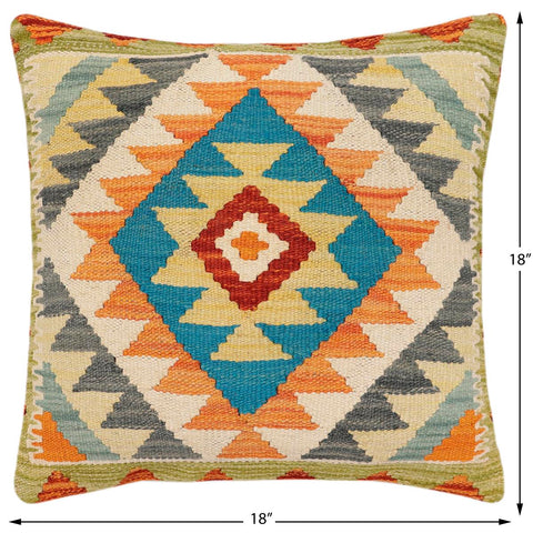 handmade Traditional Pillow Rust Blue Hand-Woven SQUARE 100% WOOL Hand woven turkish pillow2 x 2