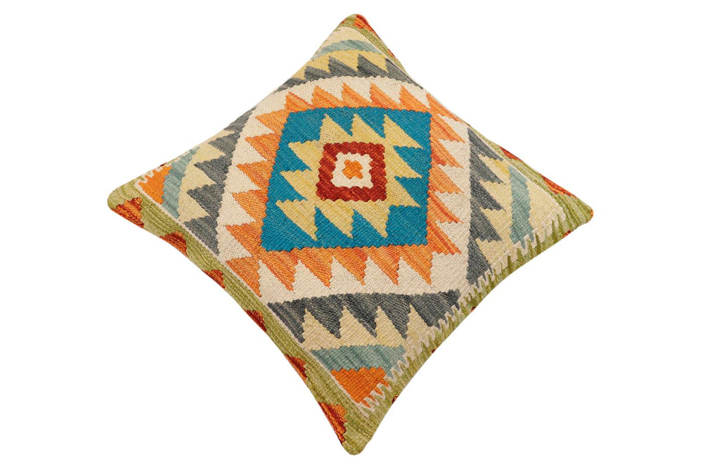 handmade Traditional Pillow Rust Blue Hand-Woven SQUARE 100% WOOL Hand woven turkish pillow2 x 2