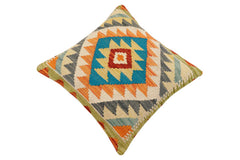 handmade Traditional Pillow Rust Blue Hand-Woven SQUARE 100% WOOL Hand woven turkish pillow2 x 2