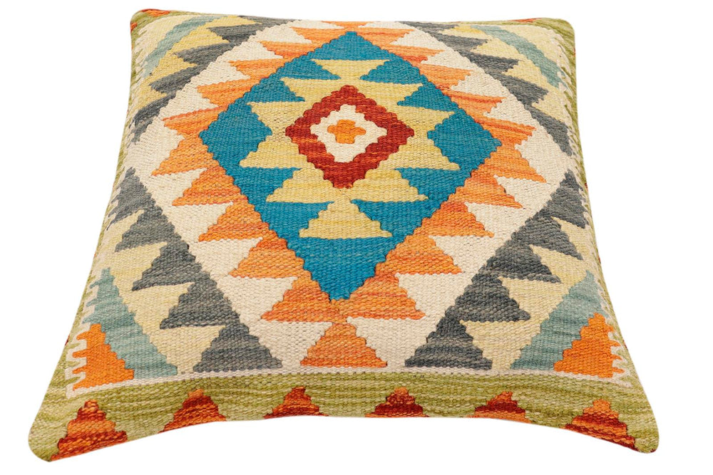 handmade Traditional Pillow Rust Blue Hand-Woven SQUARE 100% WOOL Hand woven turkish pillow2 x 2