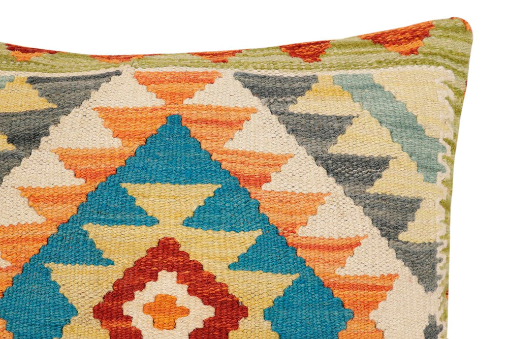 handmade Traditional Pillow Rust Blue Hand-Woven SQUARE 100% WOOL Hand woven turkish pillow2 x 2