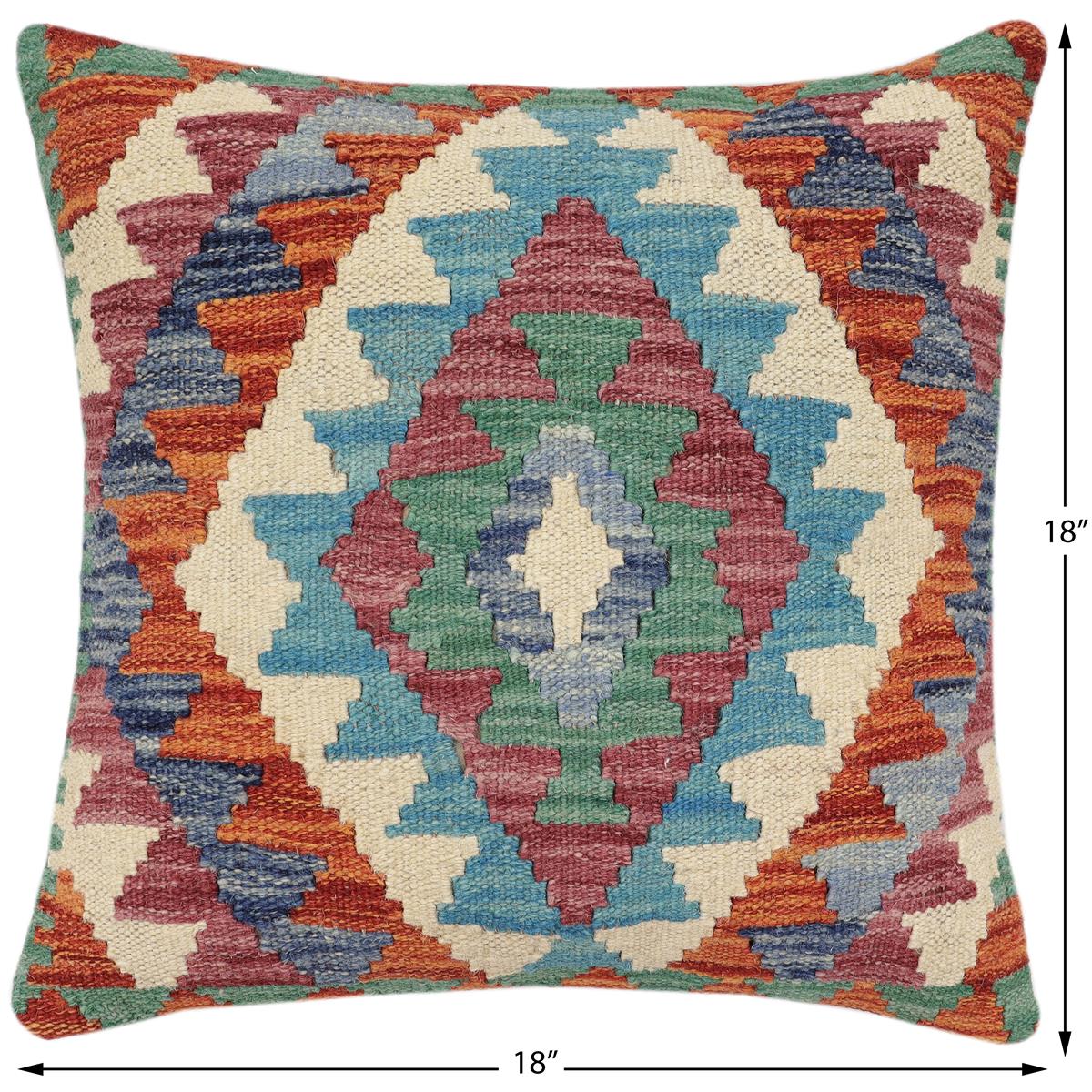 handmade Traditional Pillow Rust Blue Hand-Woven SQUARE 100% WOOL Hand woven turkish pillow2 x 2