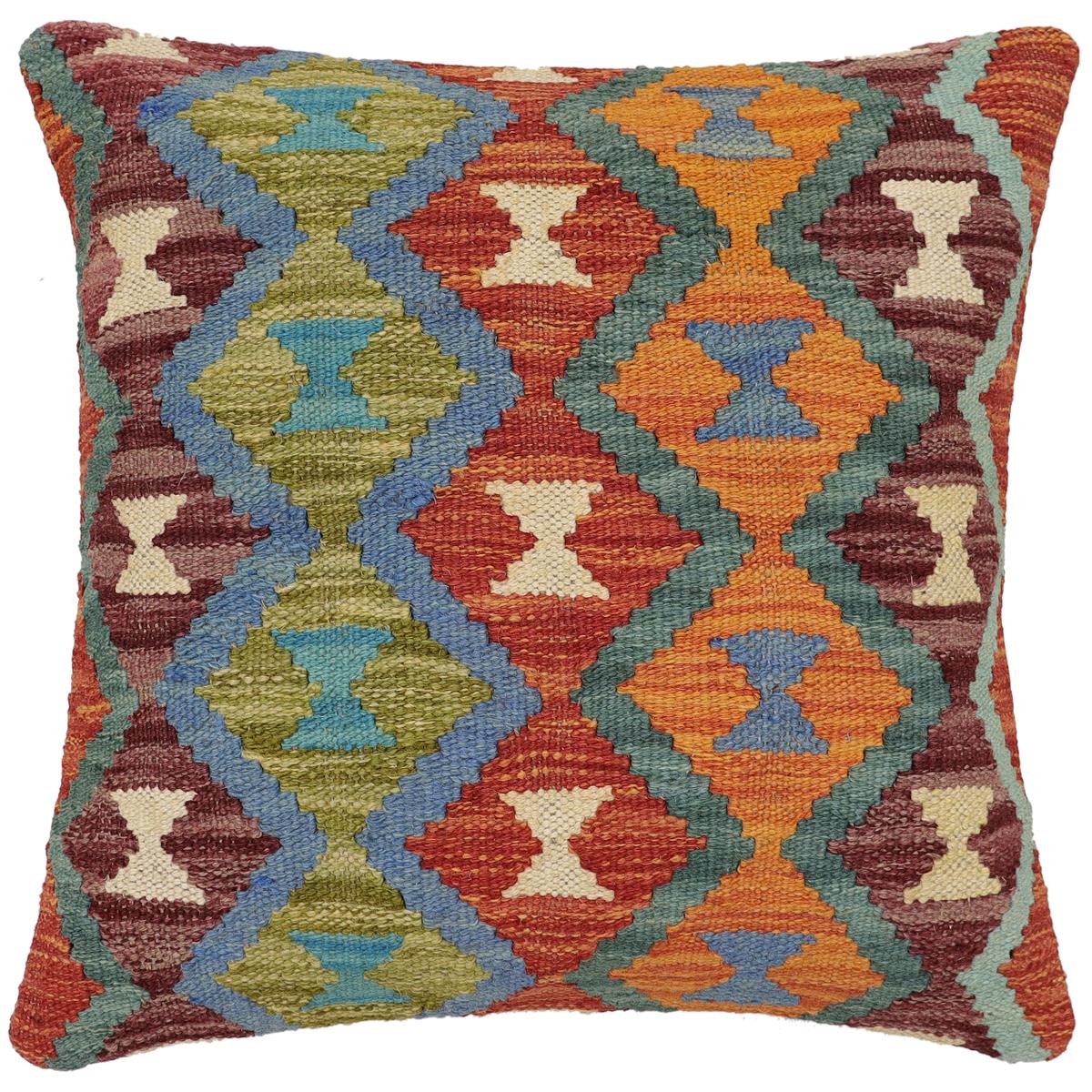 handmade Traditional Pillow Rust Blue Hand-Woven SQUARE 100% WOOL Hand woven turkish pillow2 x 2