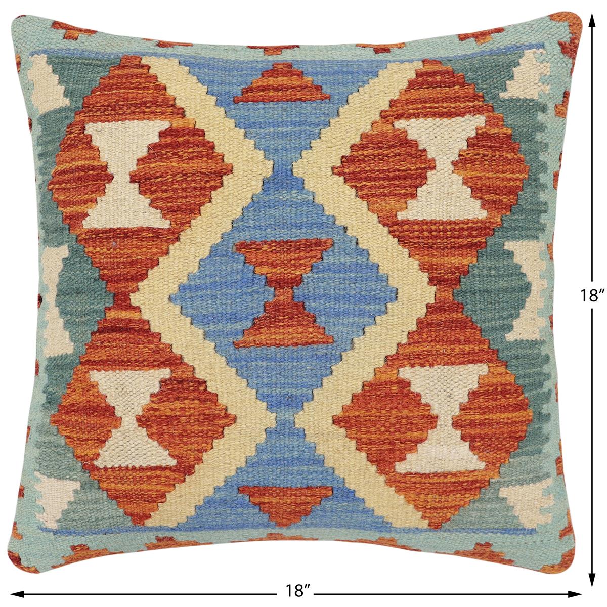 handmade Traditional Pillow Rust Blue Hand-Woven SQUARE 100% WOOL Hand woven turkish pillow2 x 2