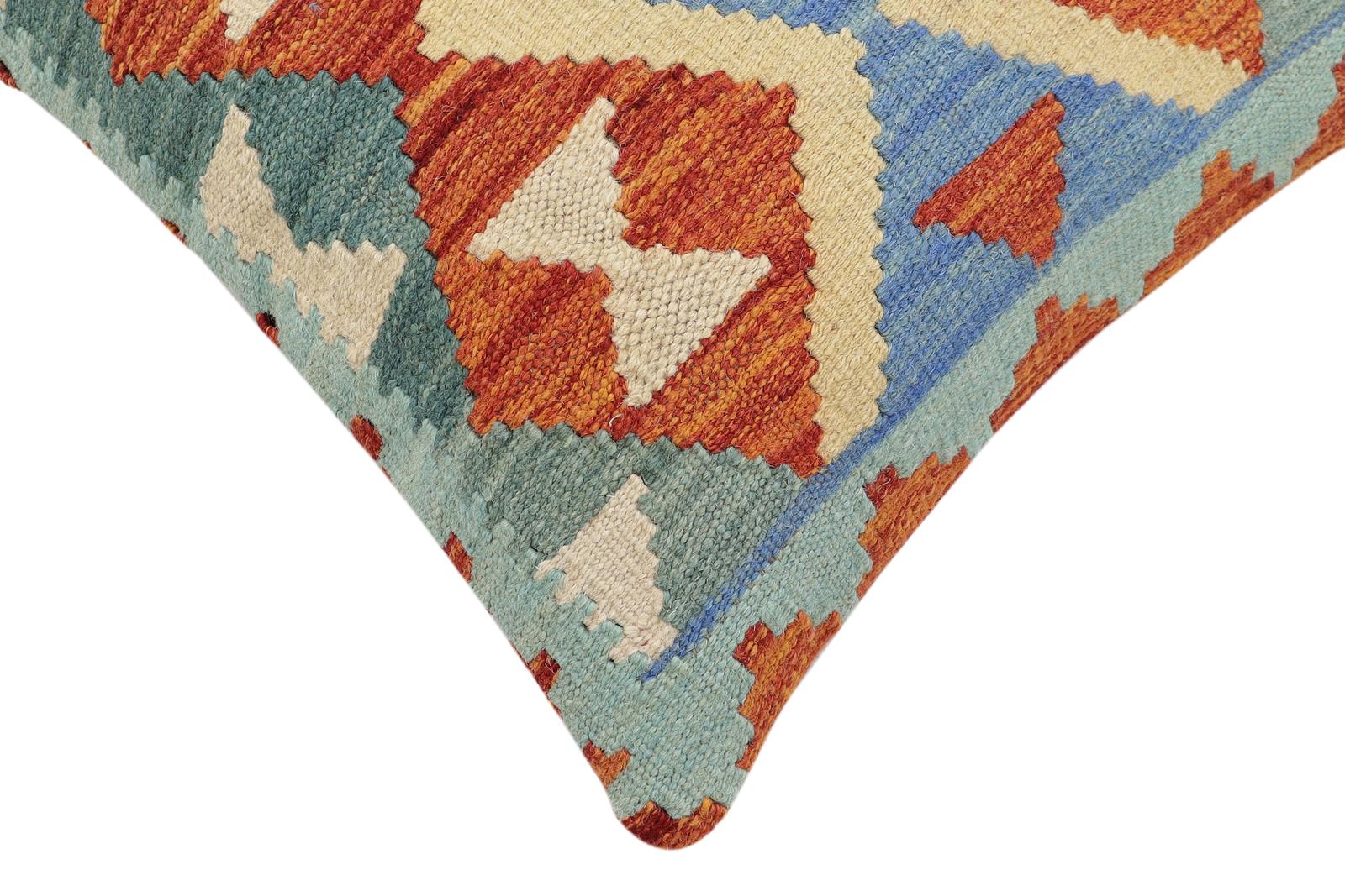 handmade Traditional Pillow Rust Blue Hand-Woven SQUARE 100% WOOL Hand woven turkish pillow2 x 2