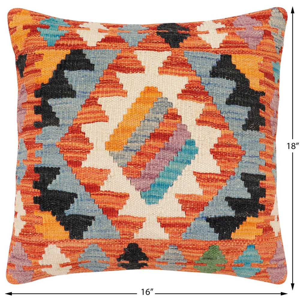 handmade Traditional Pillow Rust Blue Hand-Woven SQUARE 100% WOOL  Hand woven turkish pillow  3 x 5