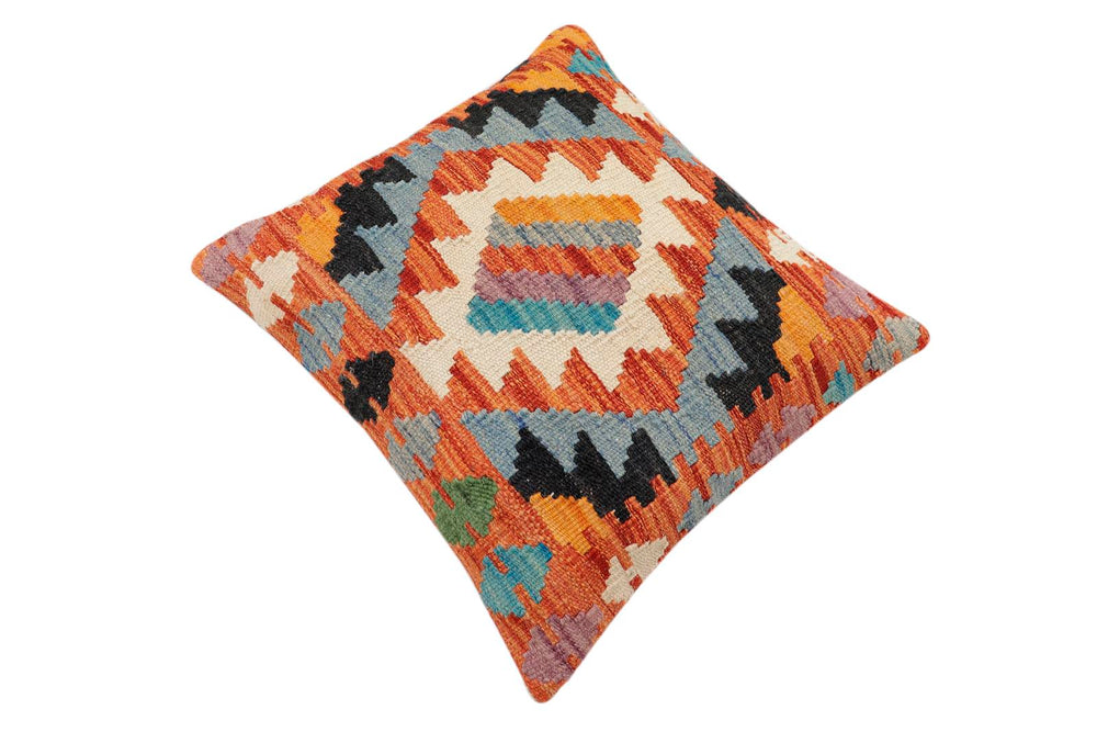 handmade Traditional Pillow Rust Blue Hand-Woven SQUARE 100% WOOL  Hand woven turkish pillow  3 x 5