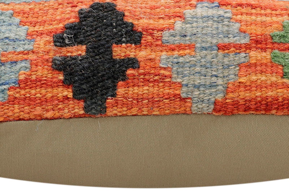 handmade Traditional Pillow Rust Blue Hand-Woven SQUARE 100% WOOL  Hand woven turkish pillow  3 x 5
