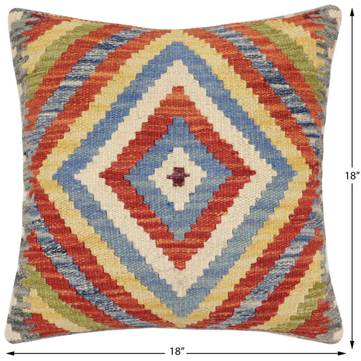 handmade Traditional Pillow Rust Blue Hand-Woven SQUARE 100% WOOL Hand woven turkish pillow2 x 2
