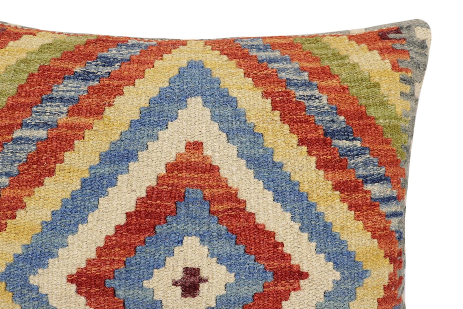 handmade Traditional Pillow Rust Blue Hand-Woven SQUARE 100% WOOL Hand woven turkish pillow2 x 2