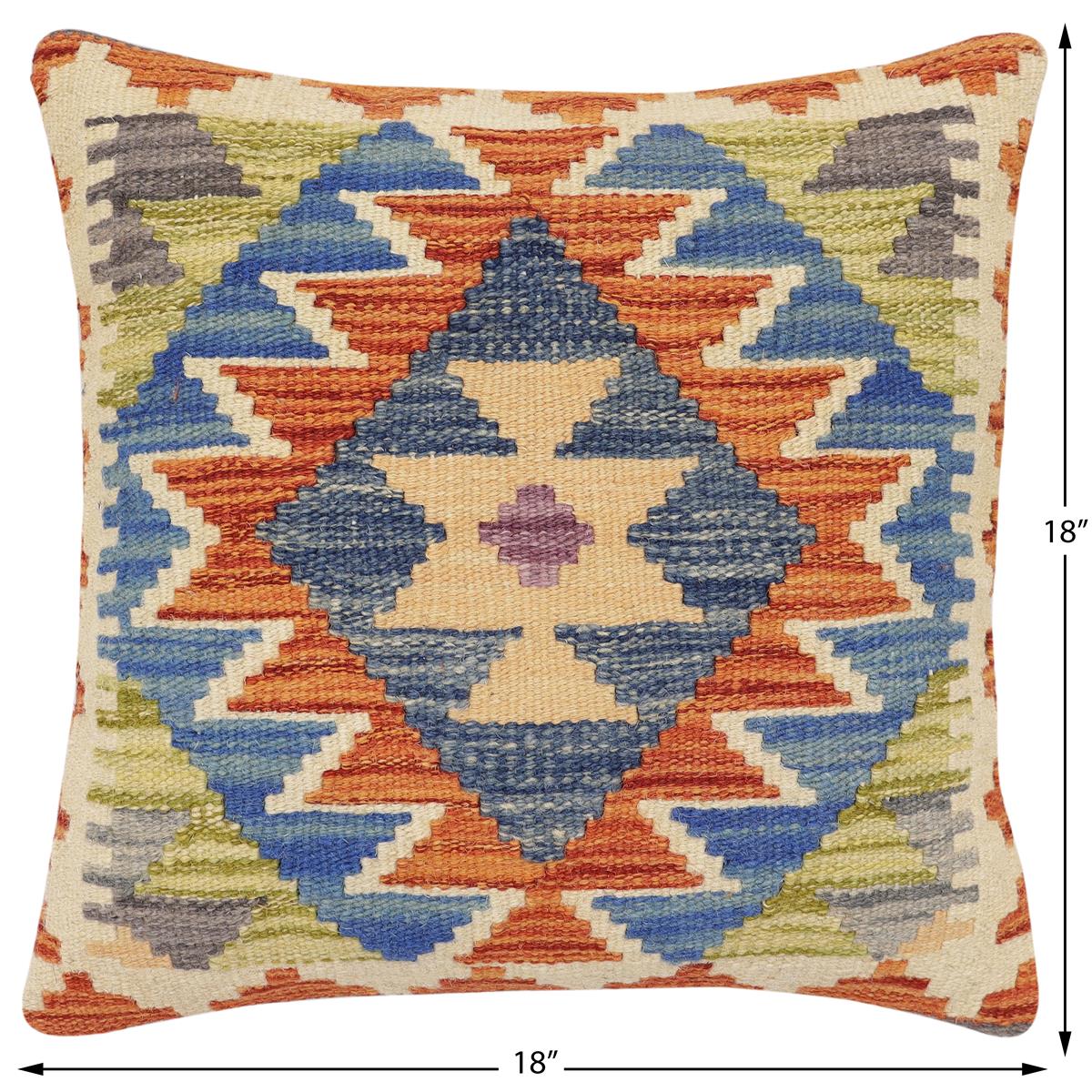 handmade Traditional Pillow Rust Blue Hand-Woven SQUARE 100% WOOL Hand woven turkish pillow2 x 2