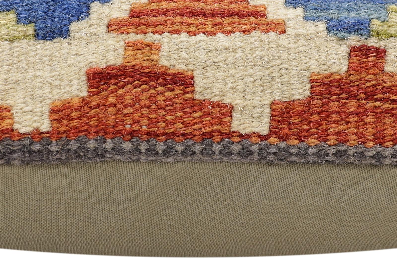handmade Traditional Pillow Rust Blue Hand-Woven SQUARE 100% WOOL Hand woven turkish pillow2 x 2