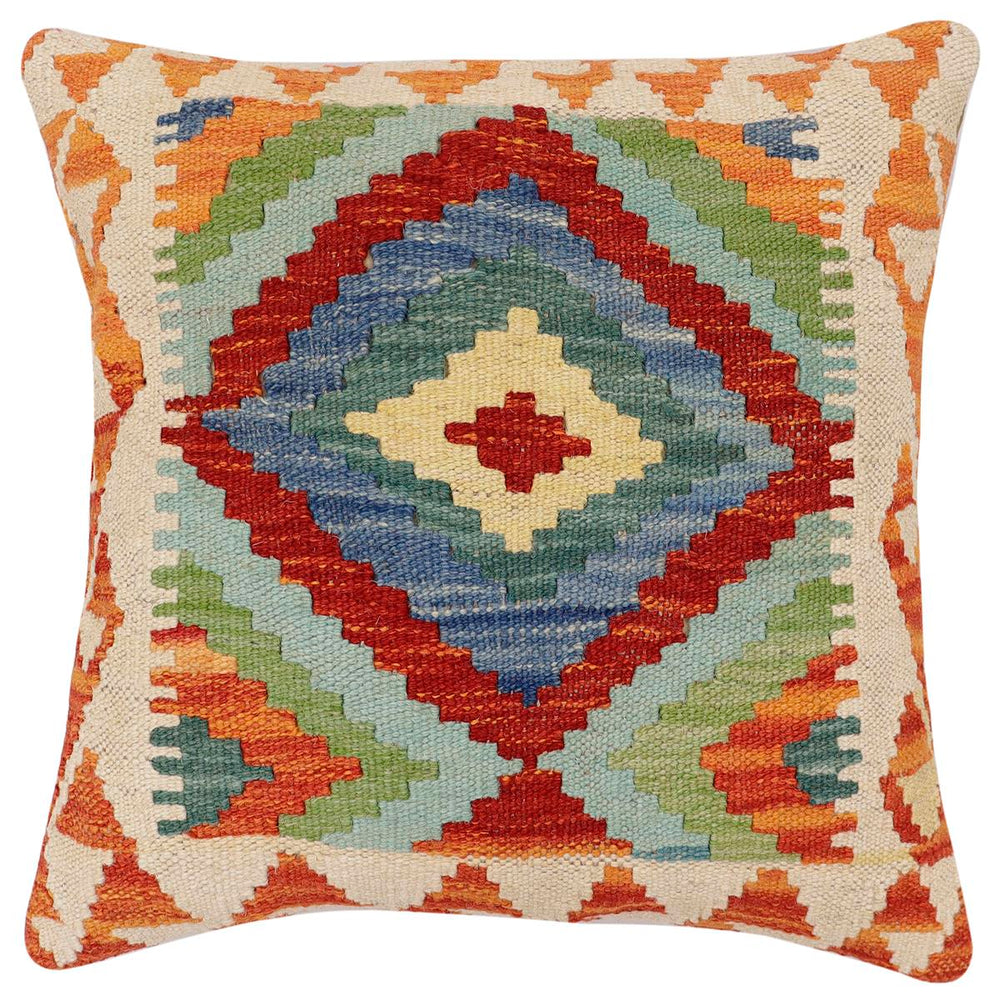 handmade Traditional Pillow Rust Blue Hand-Woven SQUARE 100% WOOL  Hand woven turkish pillow  3 x 5