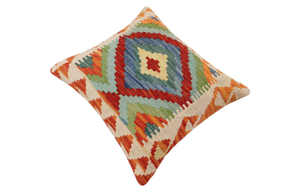 handmade Traditional Pillow Rust Blue Hand-Woven SQUARE 100% WOOL  Hand woven turkish pillow  3 x 5
