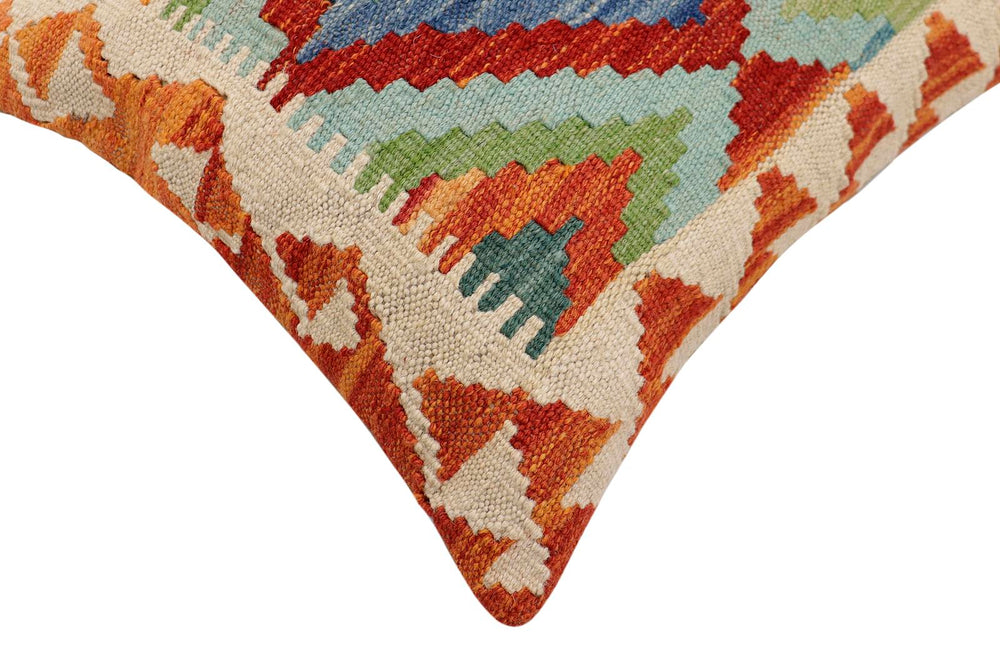 handmade Traditional Pillow Rust Blue Hand-Woven SQUARE 100% WOOL  Hand woven turkish pillow  3 x 5