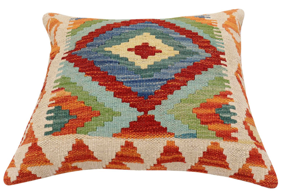 handmade Traditional Pillow Rust Blue Hand-Woven SQUARE 100% WOOL  Hand woven turkish pillow  3 x 5