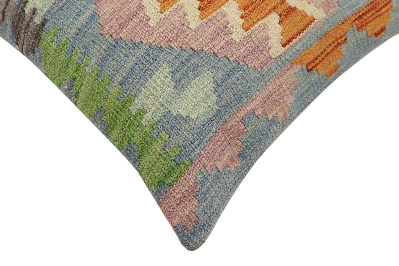 handmade Traditional Pillow Rust Blue Hand-Woven SQUARE 100% WOOL Hand woven turkish pillow2 x 2