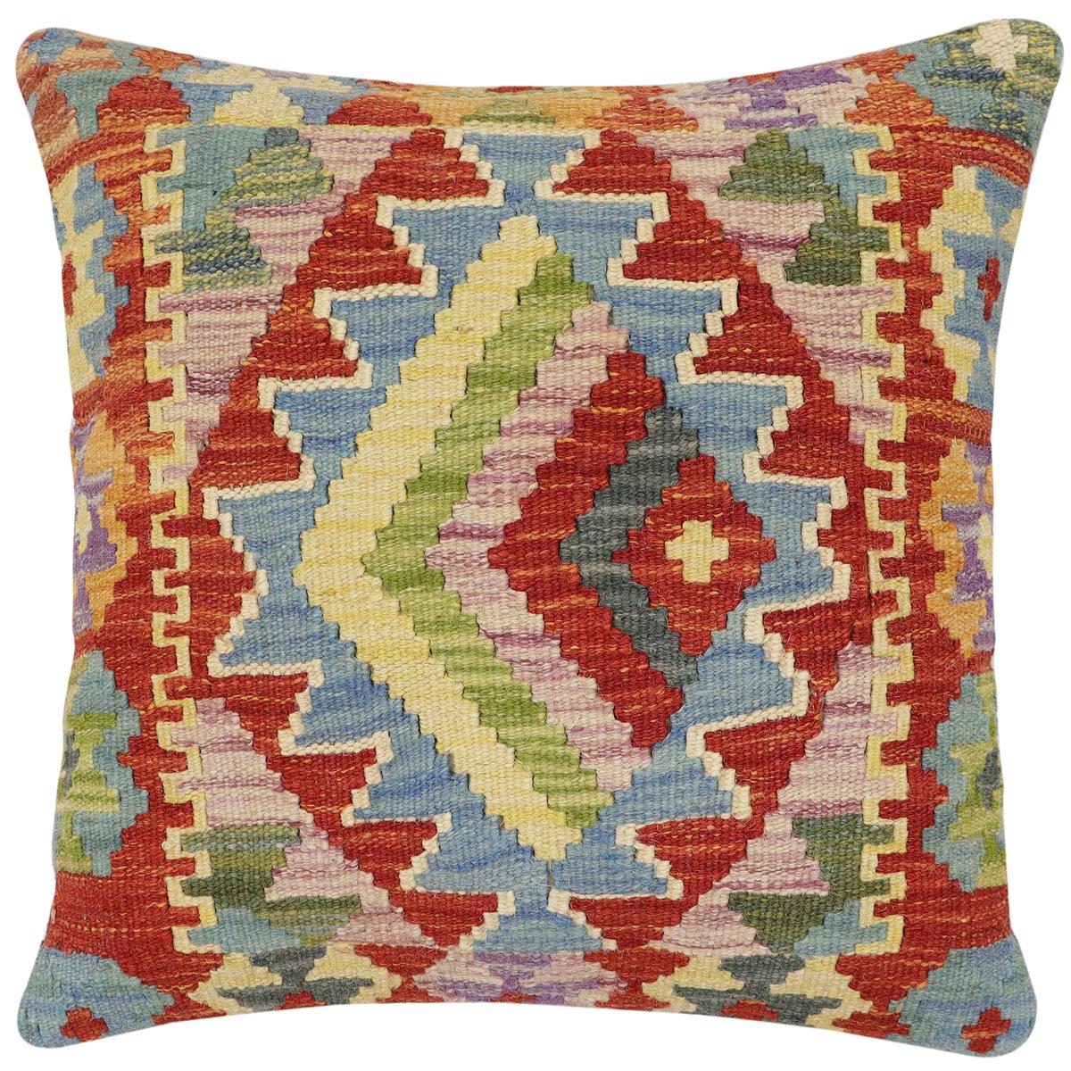 handmade Traditional Pillow Rust Blue Hand-Woven SQUARE 100% WOOL Hand woven turkish pillow2 x 2