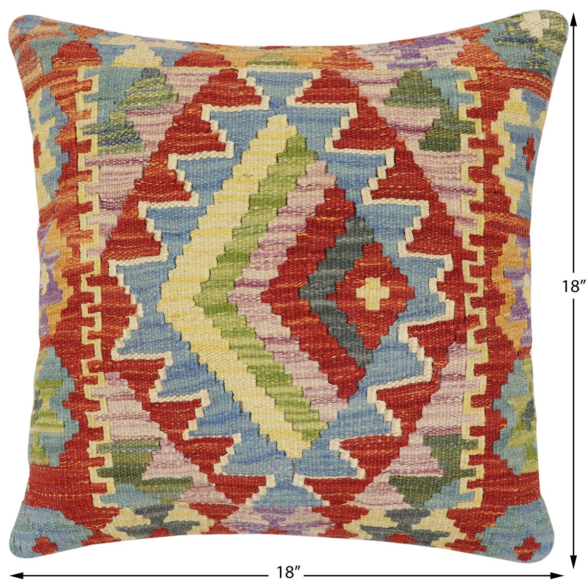 handmade Traditional Pillow Rust Blue Hand-Woven SQUARE 100% WOOL Hand woven turkish pillow2 x 2