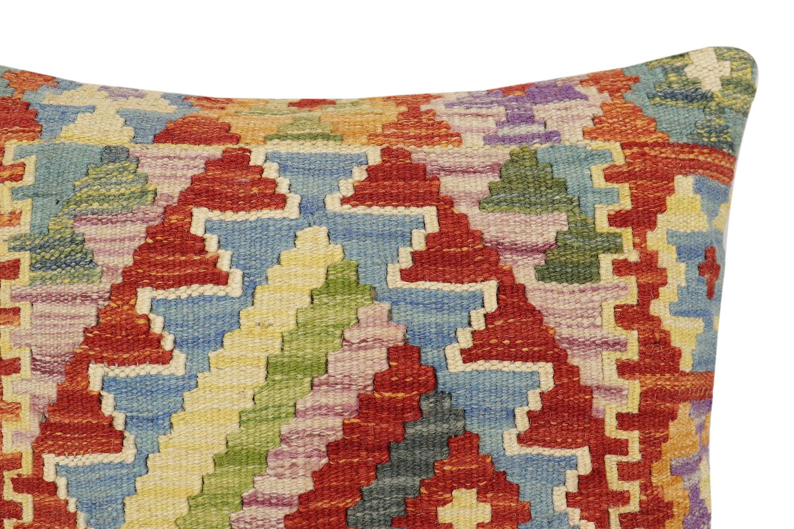 handmade Traditional Pillow Rust Blue Hand-Woven SQUARE 100% WOOL Hand woven turkish pillow2 x 2