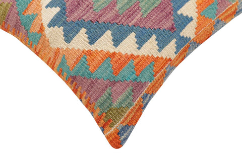 handmade Traditional Pillow Rust Blue Hand-Woven SQUARE 100% WOOL  Hand woven turkish pillow  2 x 2