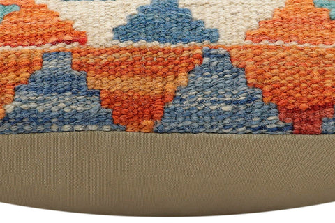 handmade Traditional Pillow Rust Blue Hand-Woven SQUARE 100% WOOL  Hand woven turkish pillow  2 x 2