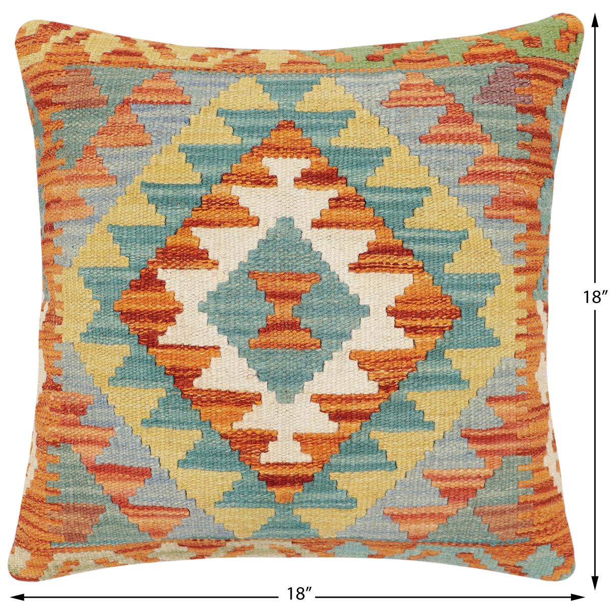 handmade Traditional Pillow Rust Blue Hand-Woven SQUARE 100% WOOL Hand woven turkish pillow2 x 2