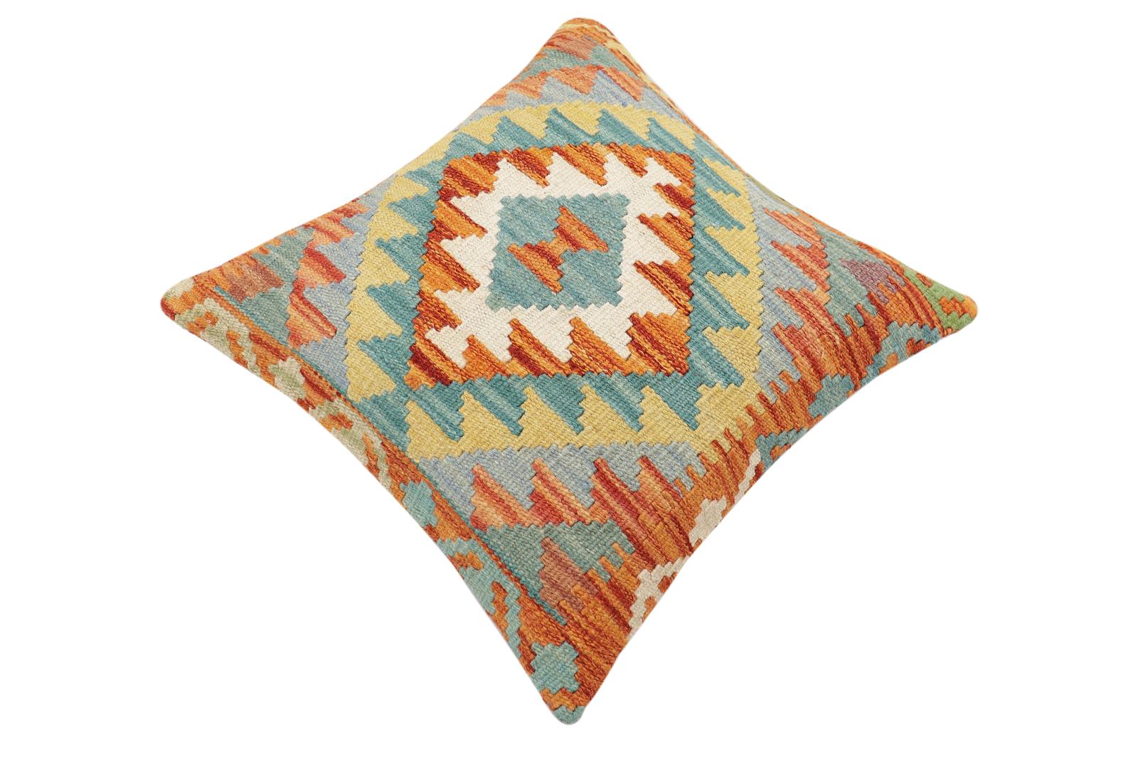 handmade Traditional Pillow Rust Blue Hand-Woven SQUARE 100% WOOL Hand woven turkish pillow2 x 2